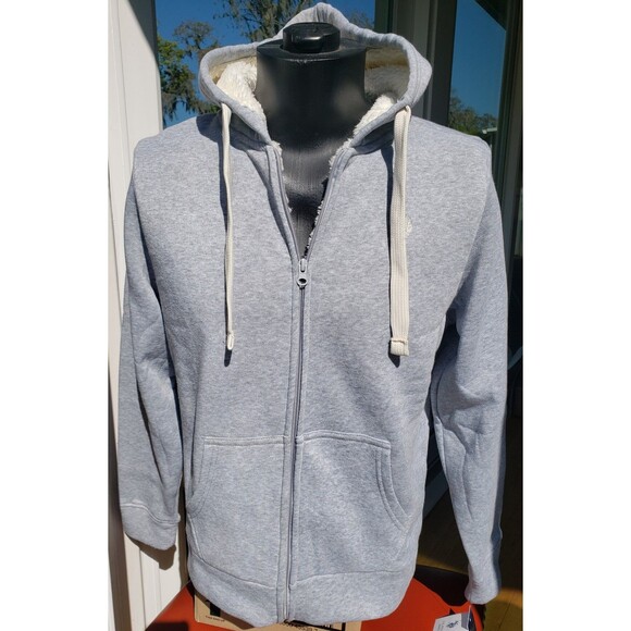 US Polo Assn Hoodie Jacket Womens L Gray Sherpa lined Full Zip Logo Cozy NWT - Picture 1 of 16